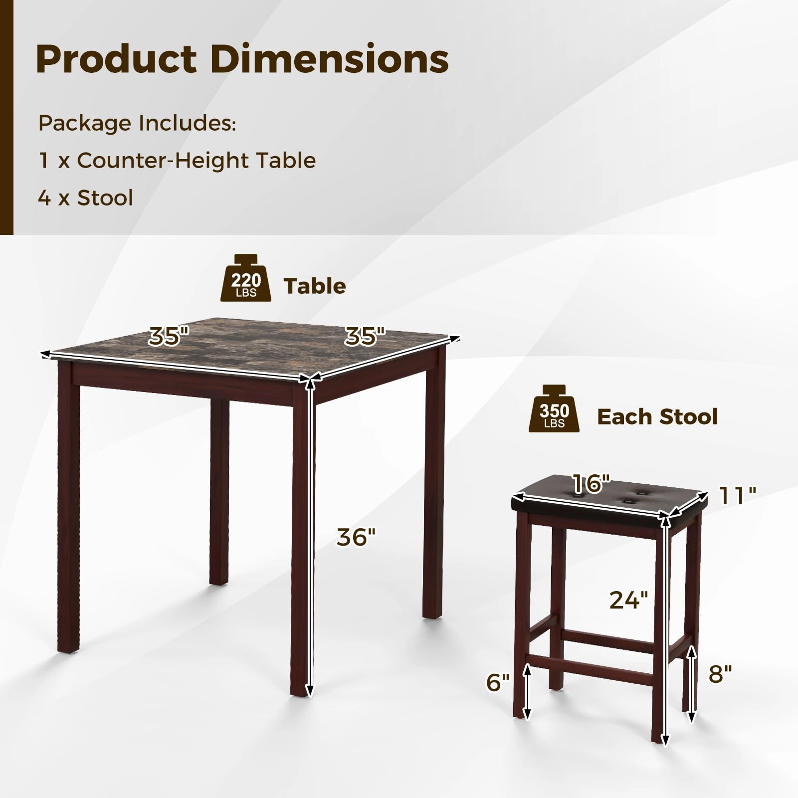 Giantex Dining Table Set for 4, Kitchen Table Chairs Set of 4, Counter Height Dining Table Set with 4 Bar Stools