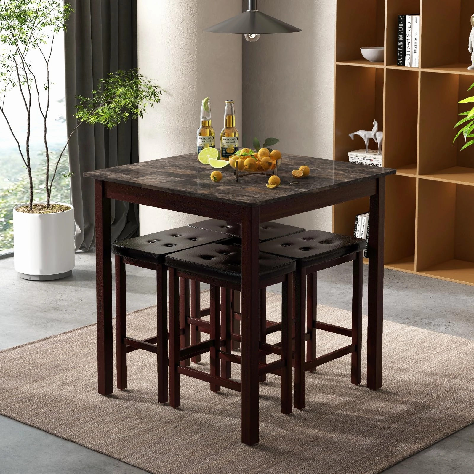 Giantex Dining Table Set for 4, Kitchen Table Chairs Set of 4, Counter Height Dining Table Set with 4 Bar Stools