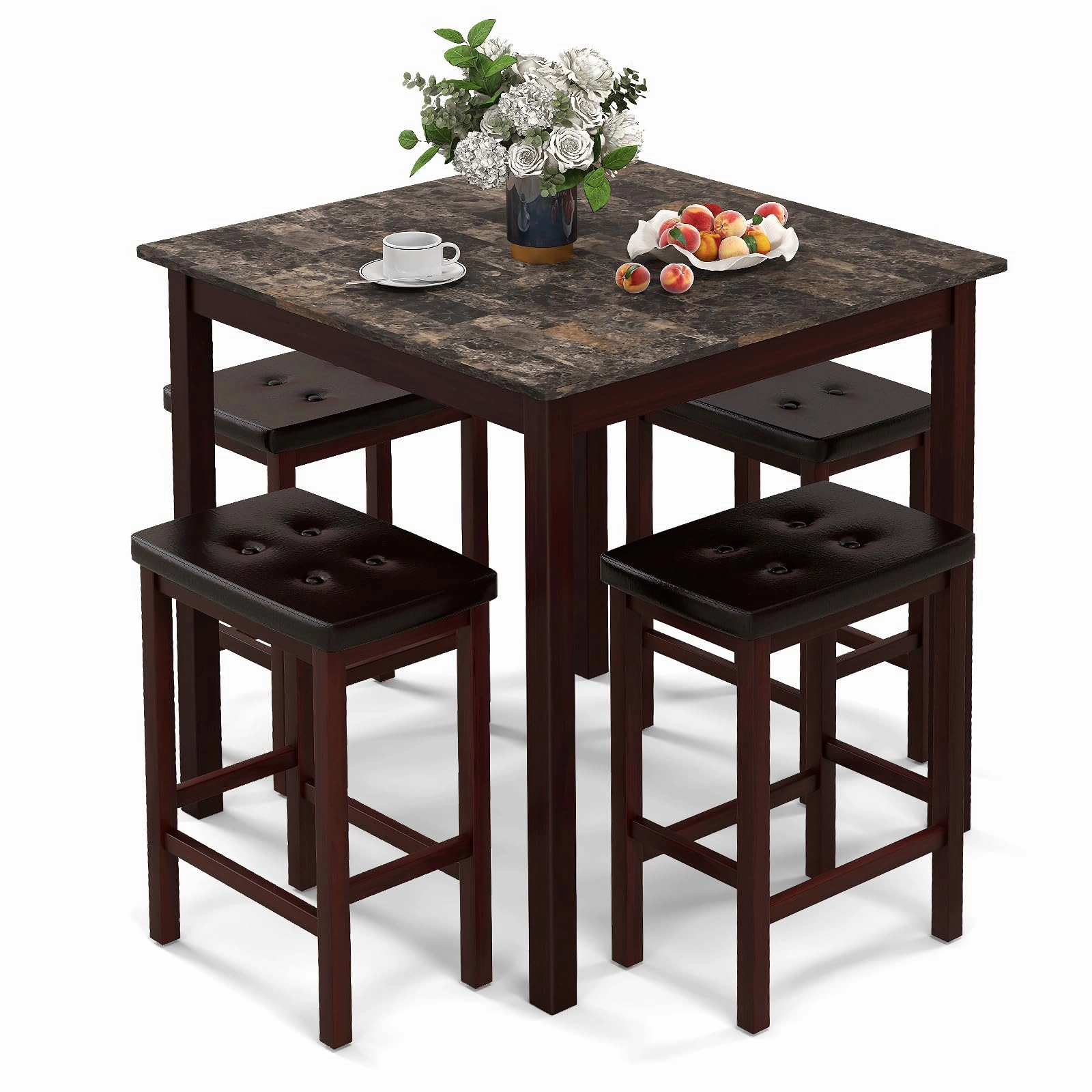 Giantex Dining Table Set for 4, Kitchen Table Chairs Set of 4, Counter Height Dining Table Set with 4 Bar Stools kitchen towel, placemats