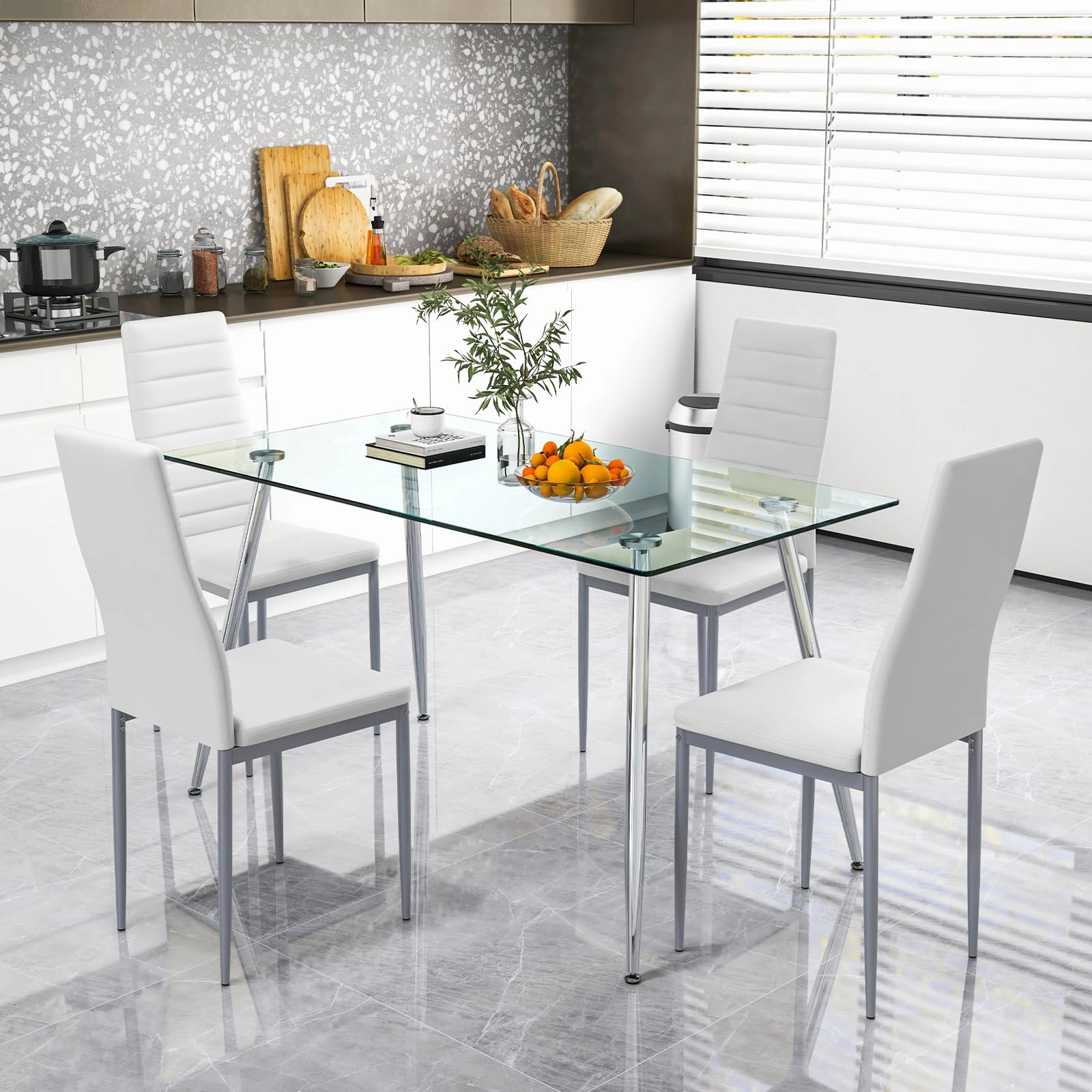 Giantex Dining Table Set for 4, Kitchen Table Chairs Set with 51 Rectangle Glass Dining Table