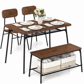 Giantex Dining Table Set for 4, Kitchen Table with Bench & 2 Chairs, Storage & Metal Frame kitchen towel, placemats