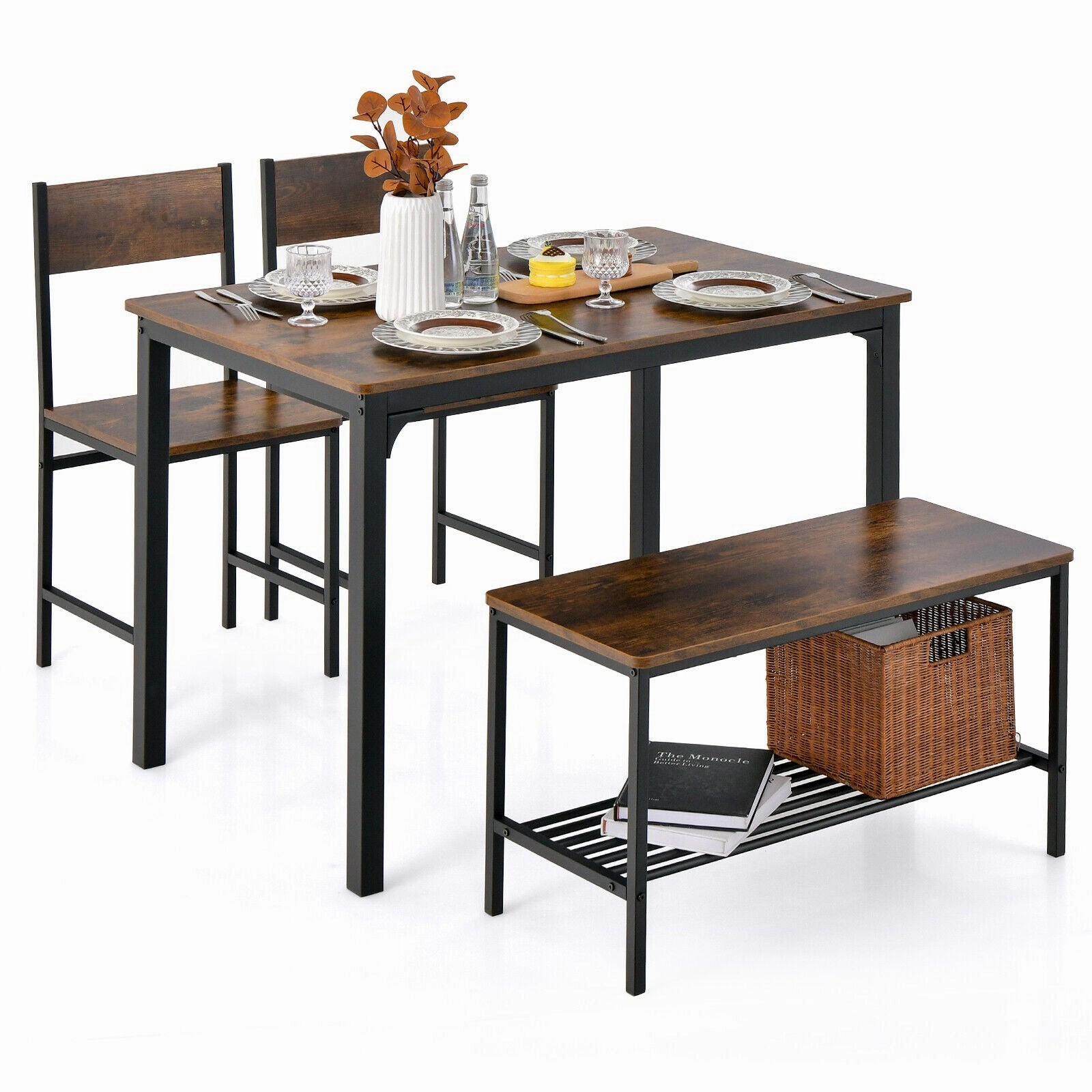 Giantex Dining Table Set for 4, Kitchen Table with Bench and Chairs