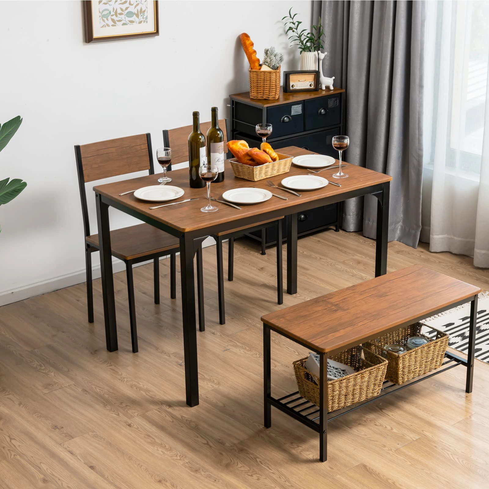 Giantex Dining Table Set for 4, Kitchen Table with Bench and Chairs