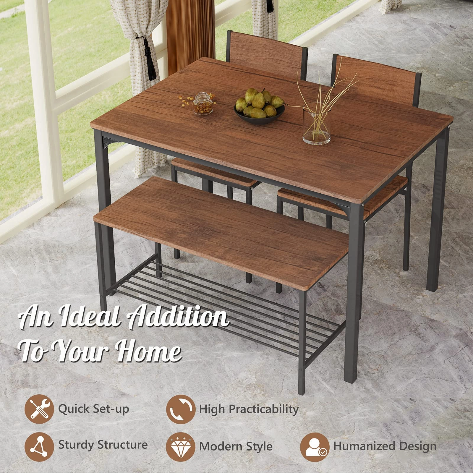 Giantex Dining Table Set for 4, Kitchen Table with Bench and Chairs