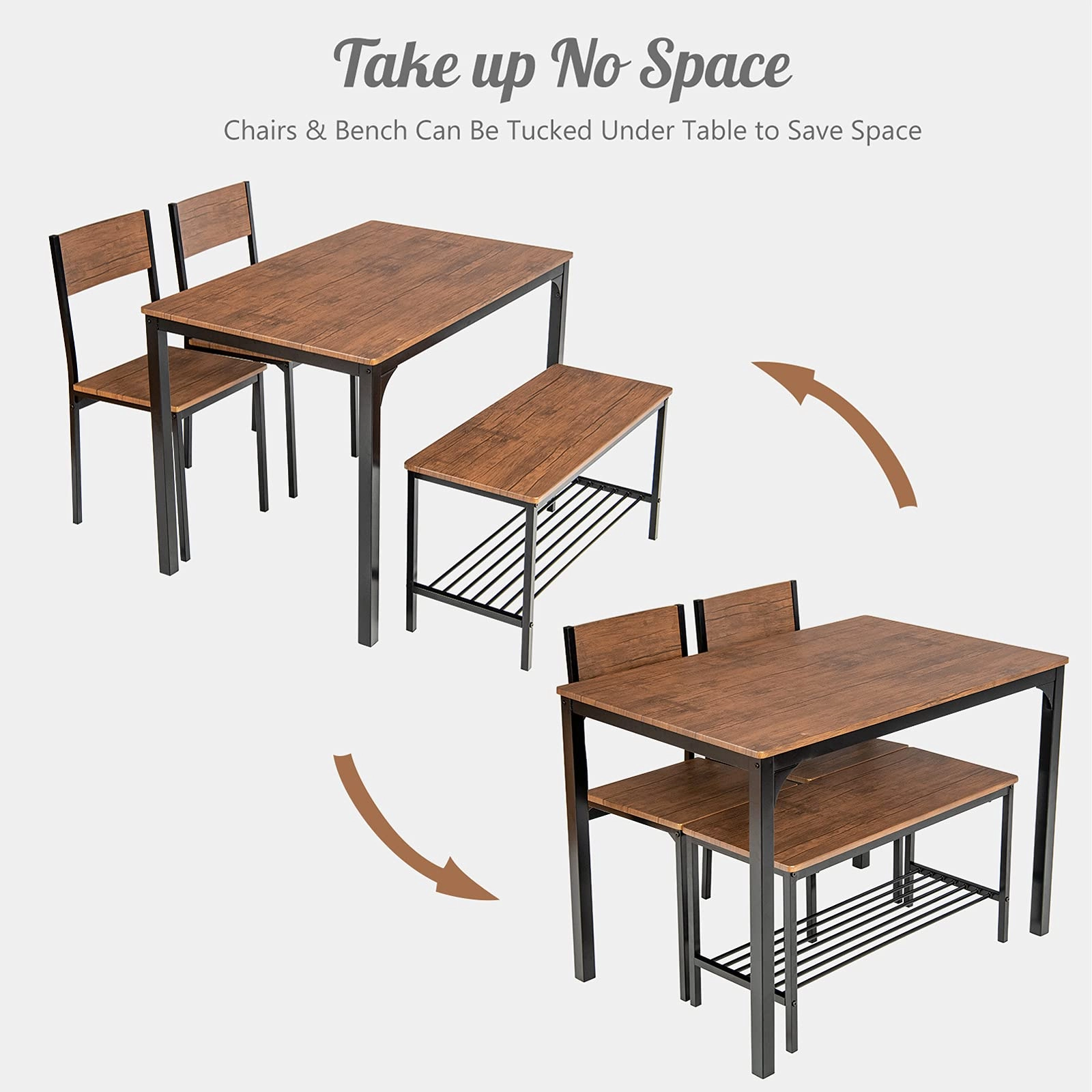 Giantex Dining Table Set for 4, Kitchen Table with Bench and Chairs