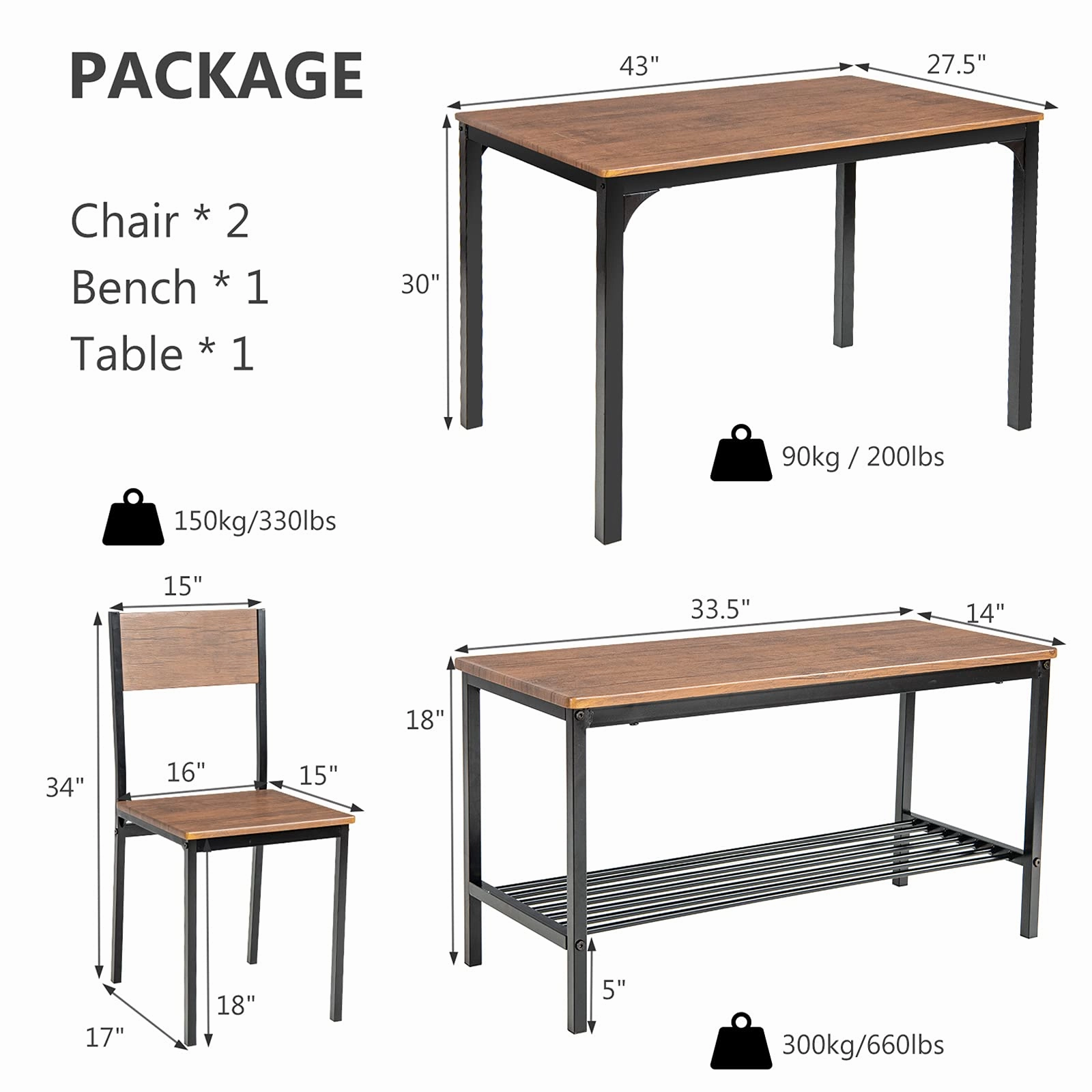 Giantex Dining Table Set for 4, Kitchen Table with Bench and Chairs