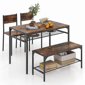 Giantex Dining Table Set for 4, Kitchen Table with Chairs & Bench, Storage Racks kitchen towel, placemats