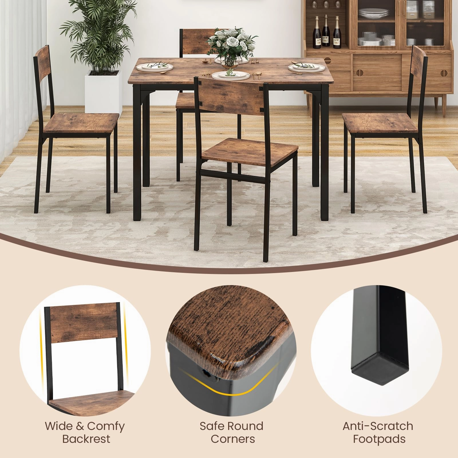 Giantex Dining Table Set for 4, Mid-Century Kitchen Furniture Set w/Kitchen Table, 4 Dining Chairs
