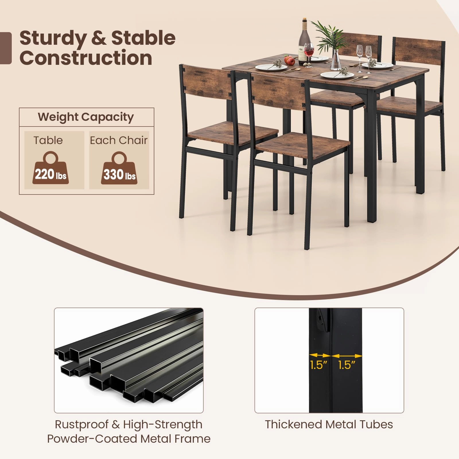 Giantex Dining Table Set for 4, Mid-Century Kitchen Furniture Set w/Kitchen Table, 4 Dining Chairs