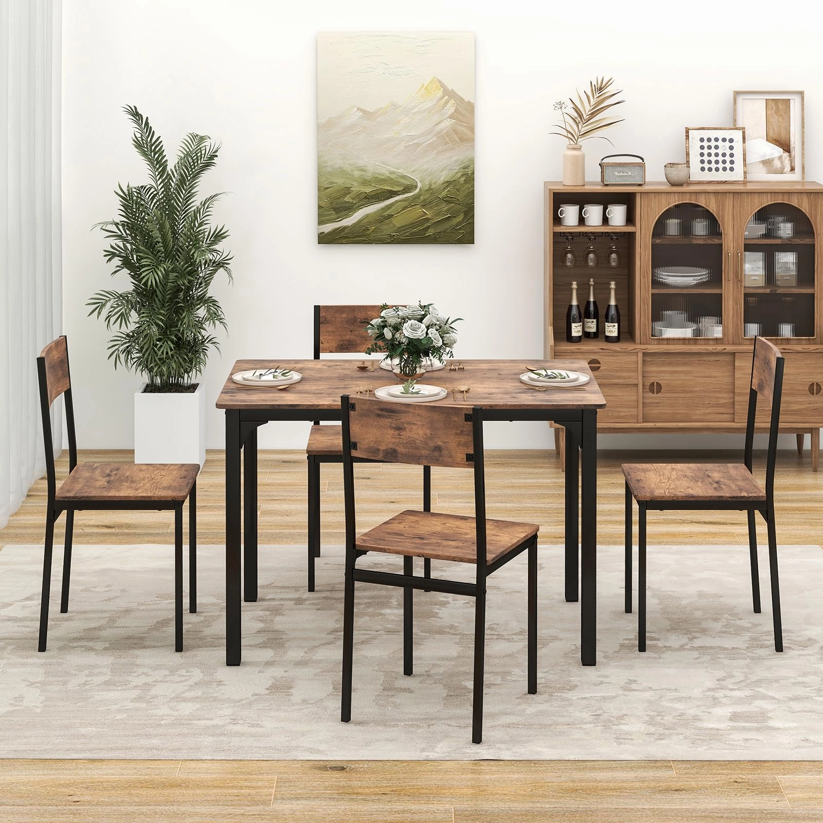 Giantex Dining Table Set for 4, Mid-Century Kitchen Furniture Set w/Kitchen Table, 4 Dining Chairs