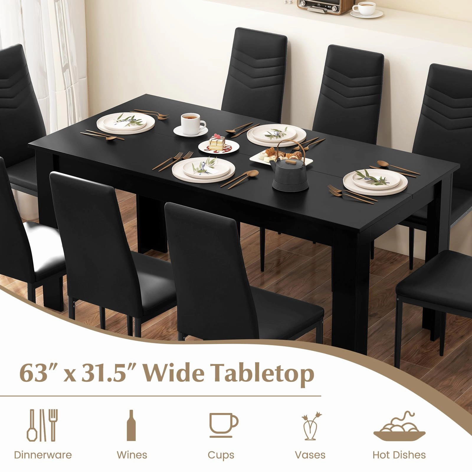 Giantex Dining Table Set for 4 or 8, Modern Rectangular Kitchen Table Set w/ PVC Leather Dining Chairs