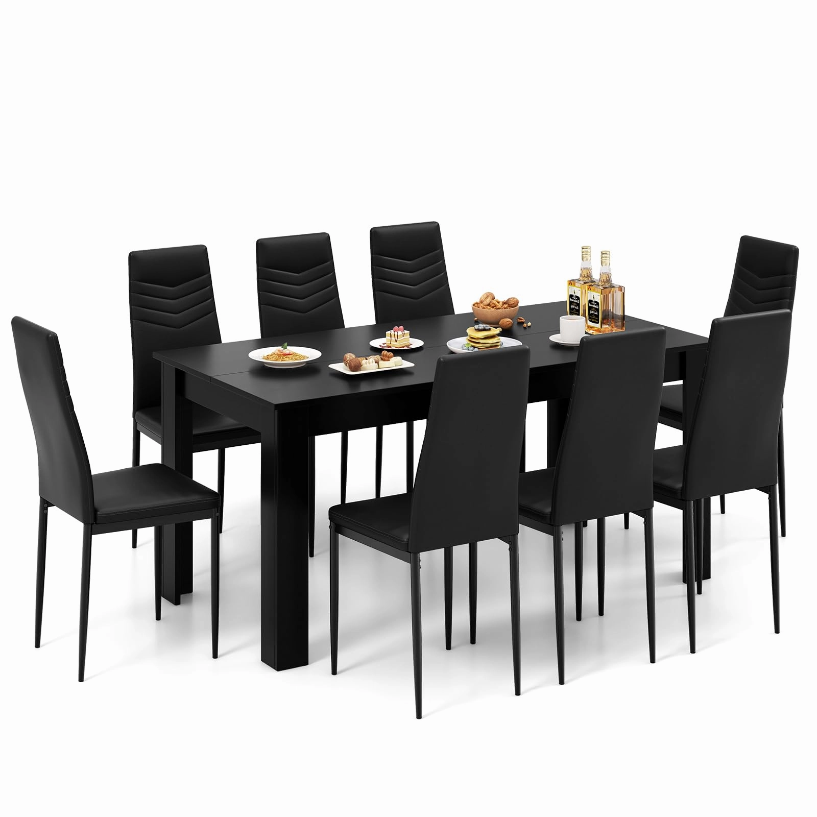 Giantex Dining Table Set for 4 or 8, Modern Rectangular Kitchen Table Set w/ PVC Leather Dining Chairs