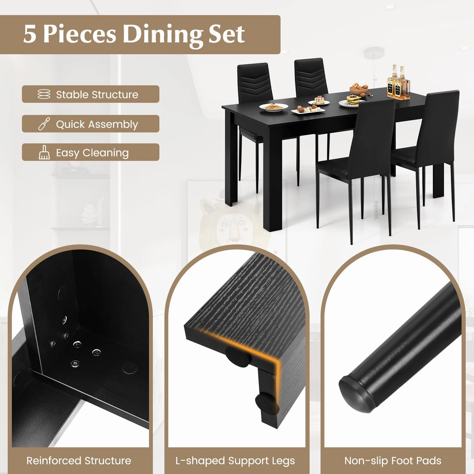 Giantex Dining Table Set for 4 or 8, Modern Rectangular Kitchen Table Set w/ PVC Leather Dining Chairs