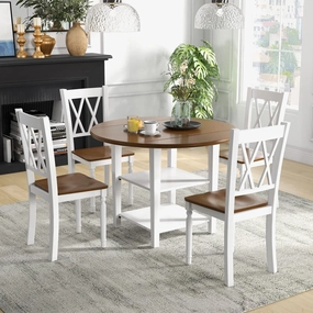 Giantex Dining Table Set for 4 w/Drop Leaf Round Kitchen Table & 4 Chairs, Dining Room Table w/Storage kitchen towel, placemats