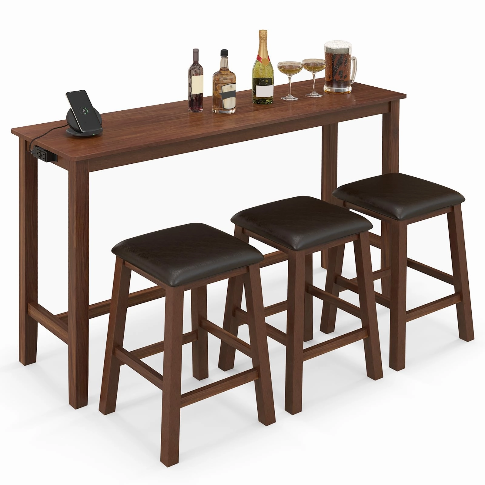 Giantex Dining Table Set, Kitchen Table Set, 4-Piece Counter Height Dining Set with 3 Upholstered Stools kitchen towel, placemats