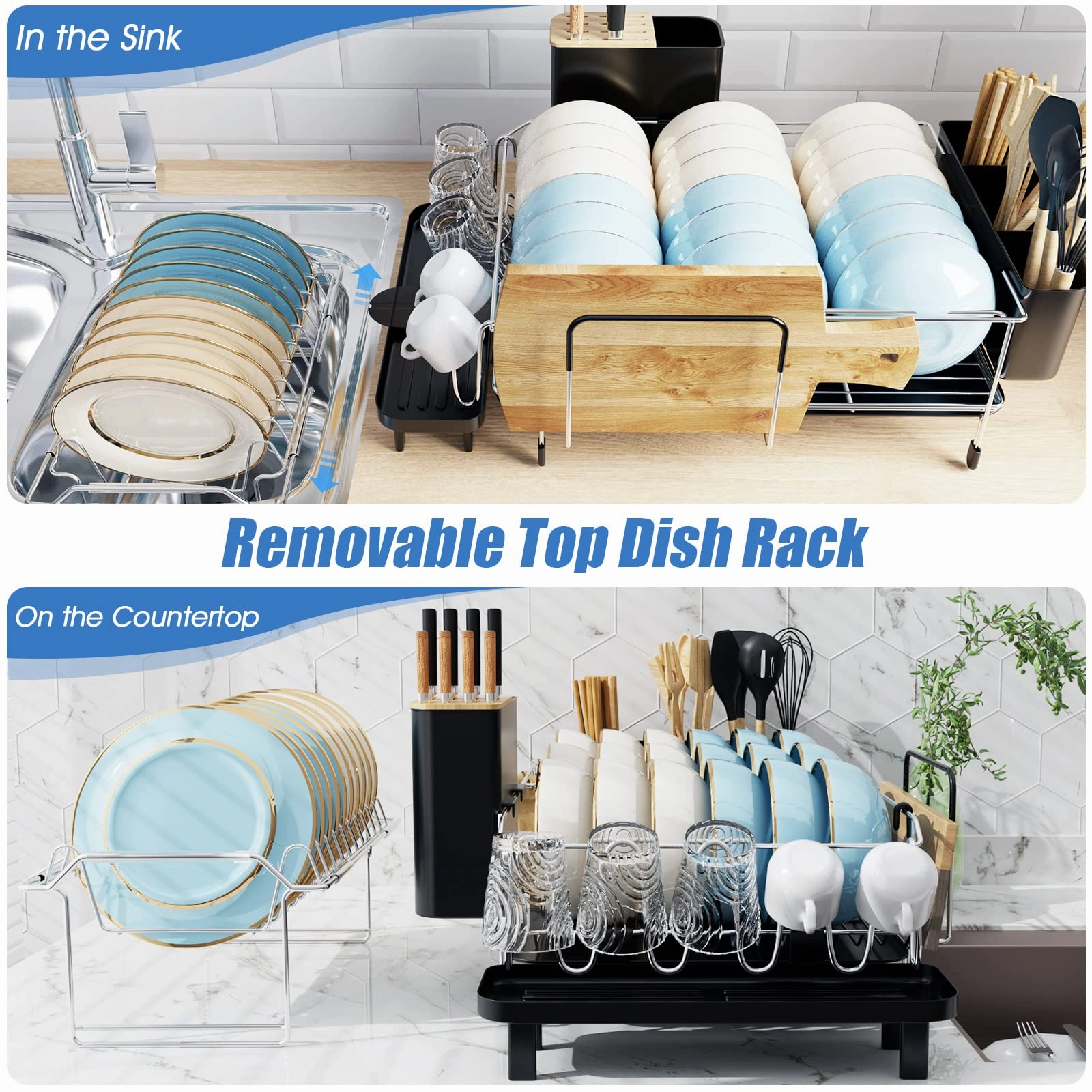 Giantex Dish Drying Rack, 2-Tier Dish Rack with Drainboard and Adjustable Swivel Spout