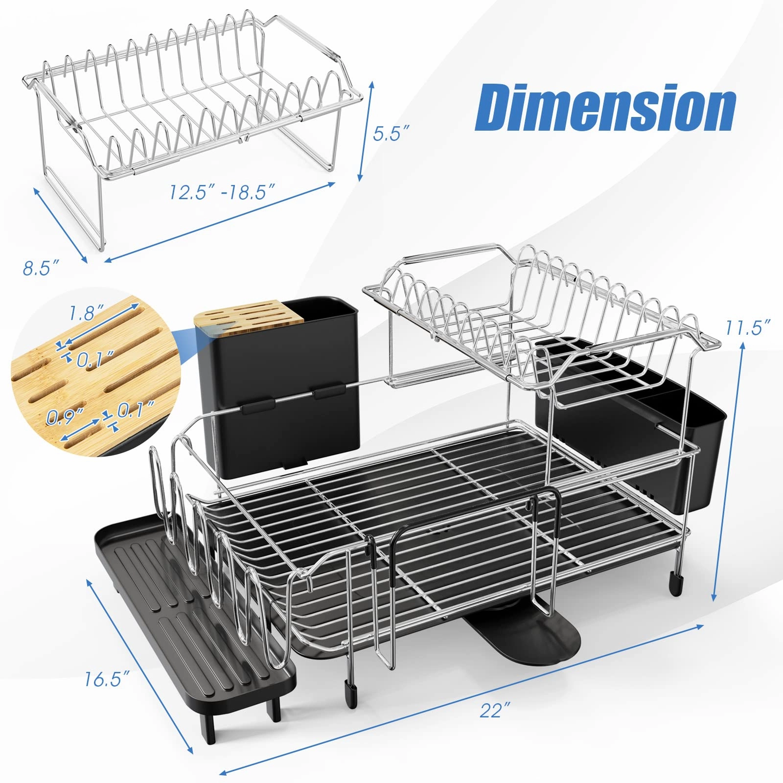 Giantex Dish Drying Rack, 2-Tier Dish Rack with Drainboard and Adjustable Swivel Spout