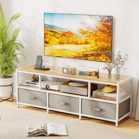 Giantex Dresser TV Stand for 65 Inch TV for Living Room Bedroom throw pillow, fuzzy blanket