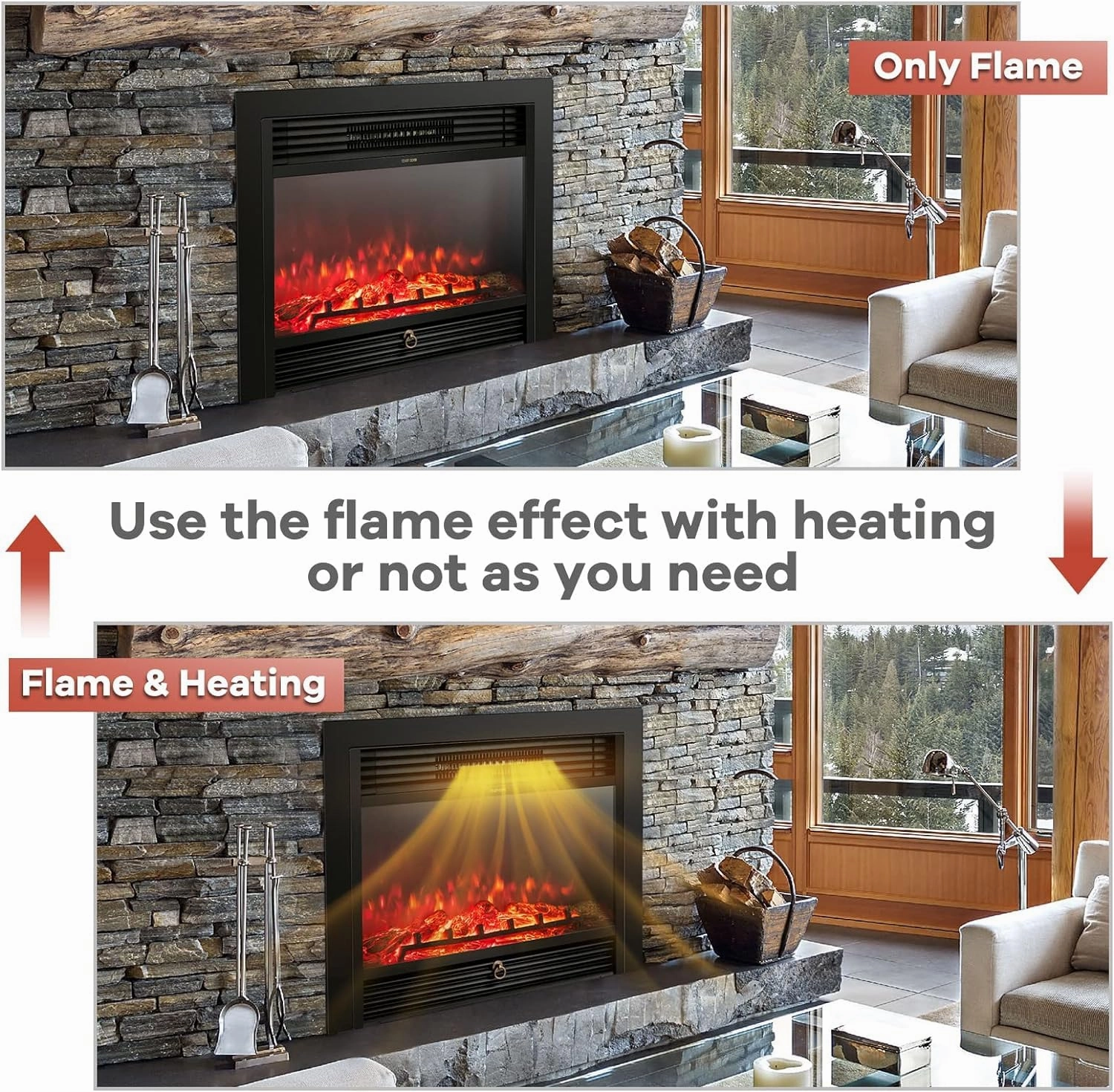 Giantex Electric Fireplace TV Stand - 1500W Electric Fireplace Inserts with 3 Flame Colors