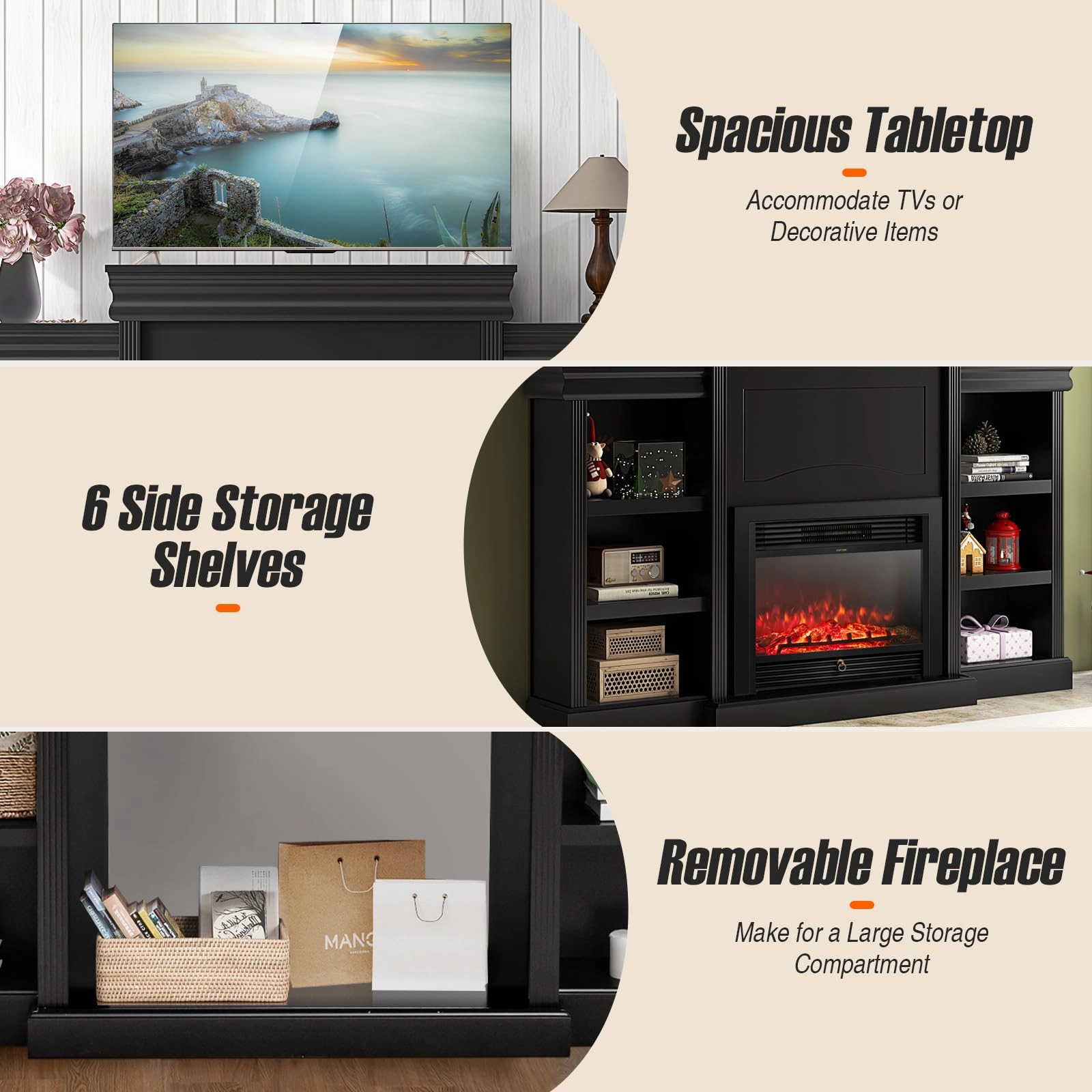 Giantex Electric Fireplace TV Stand - 1500W Electric Fireplace Inserts with 3 Flame Colors
