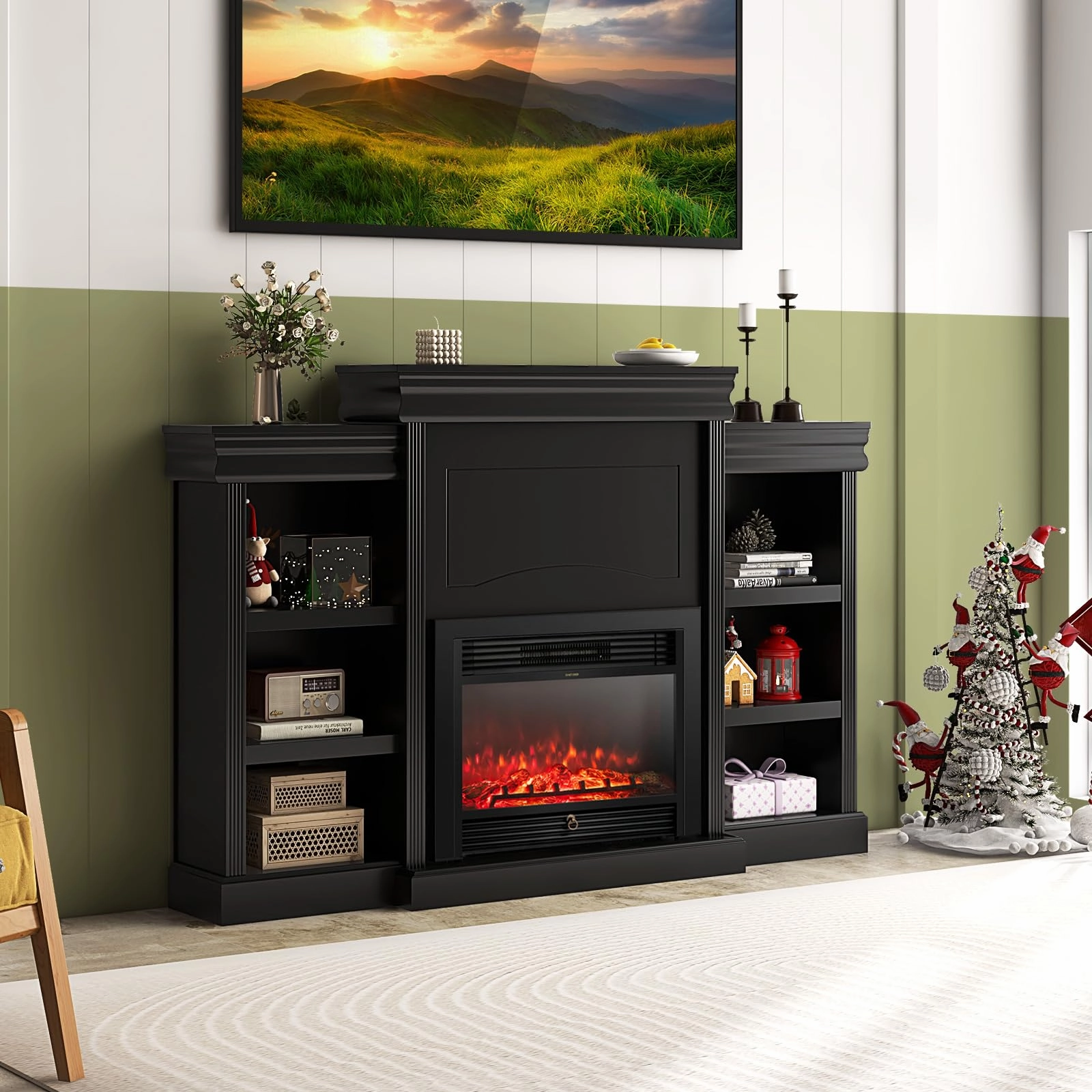 Giantex Electric Fireplace TV Stand - 1500W Electric Fireplace Inserts with 3 Flame Colors