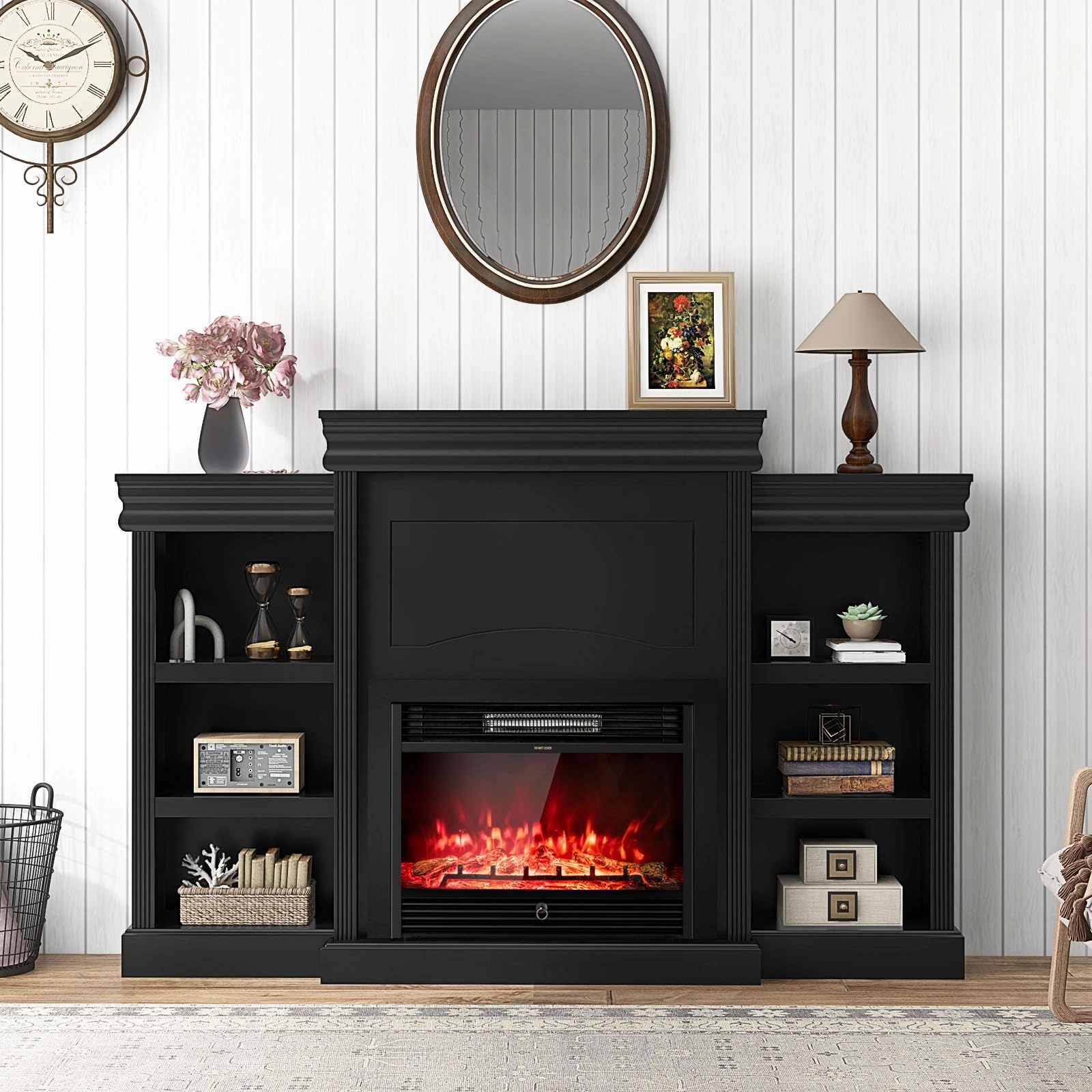 Giantex Electric Fireplace TV Stand - 1500W Electric Fireplace Inserts with 3 Flame Colors