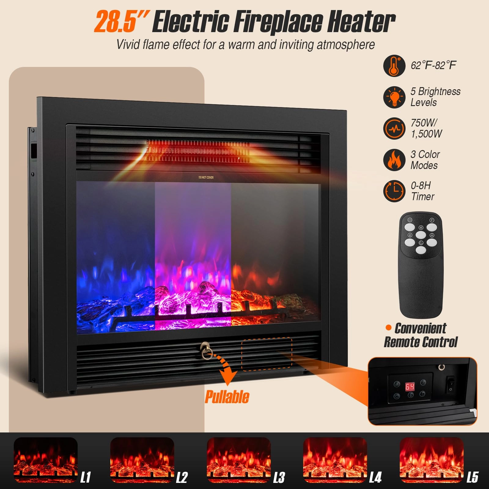 Giantex Electric Fireplace TV Stand - 1500W Electric Fireplace Inserts with 3 Flame Colors