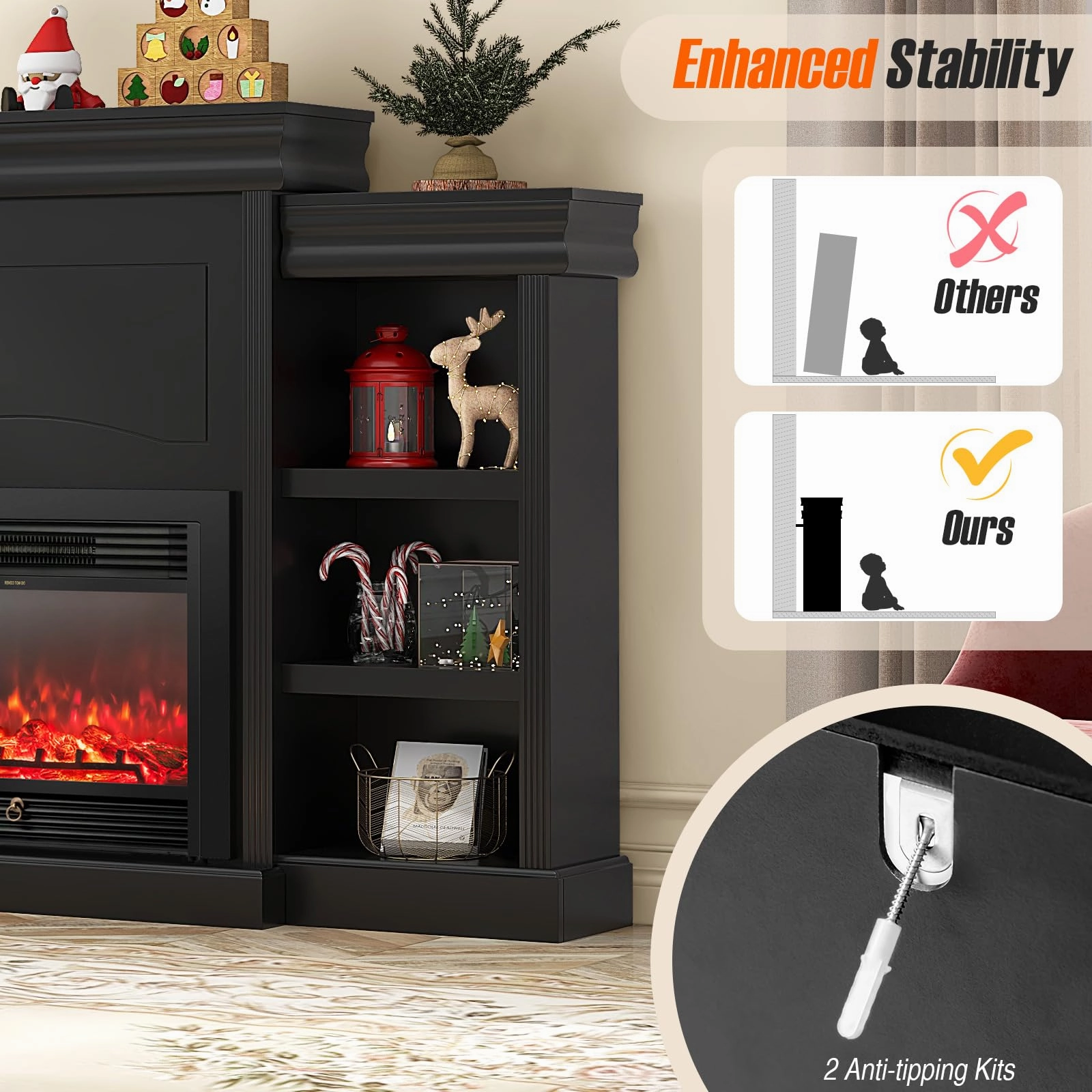 Giantex Electric Fireplace TV Stand - 1500W Electric Fireplace Inserts with 3 Flame Colors
