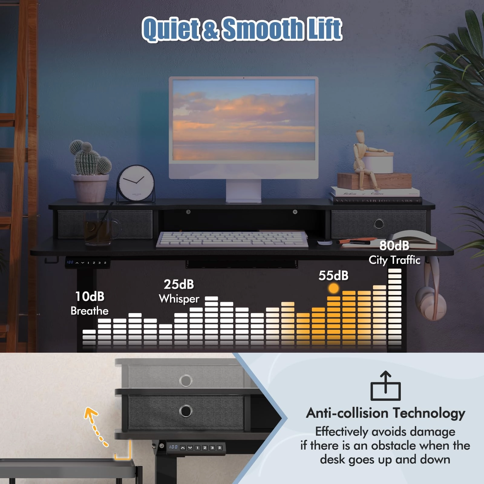 Giantex Electric Standing Desk with 2 Drawers, 48" /55"x 24" Height Adjustable Electric Stand Up Desk with Storage Shelf