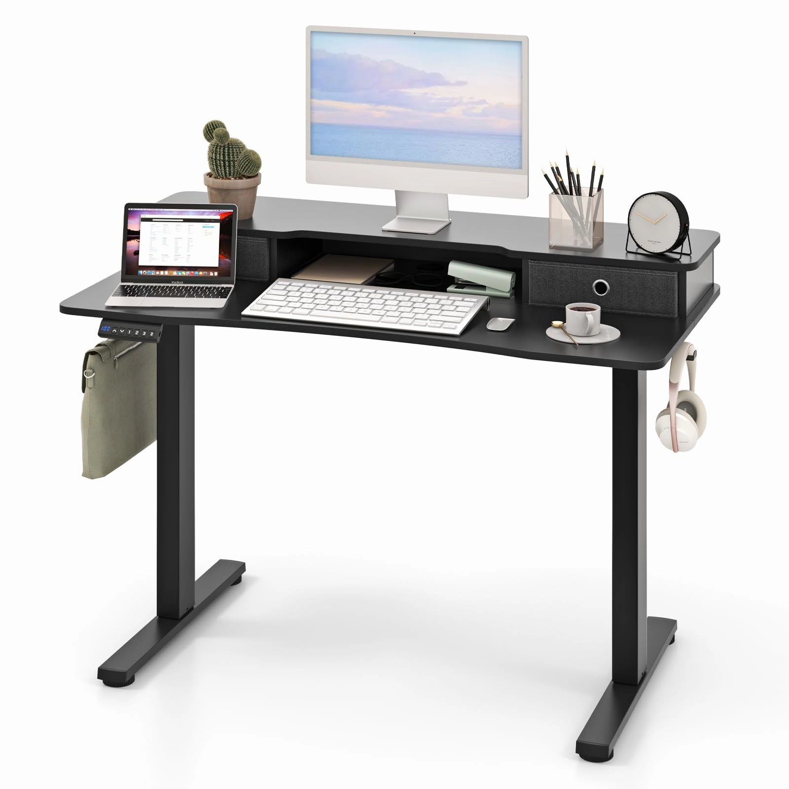 Giantex Electric Standing Desk with 2 Drawers, 48" /55"x 24" Height Adjustable Electric Stand Up Desk with Storage Shelf patio decor, garden accessories