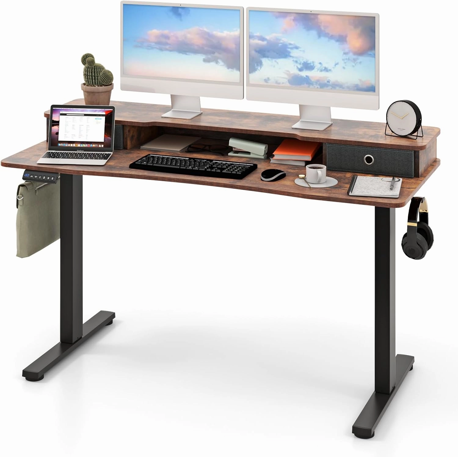 Giantex Electric Standing Desk with 2 Drawers, 48" /55"x 24" Height Adjustable Electric Stand Up Desk with Storage Shelf