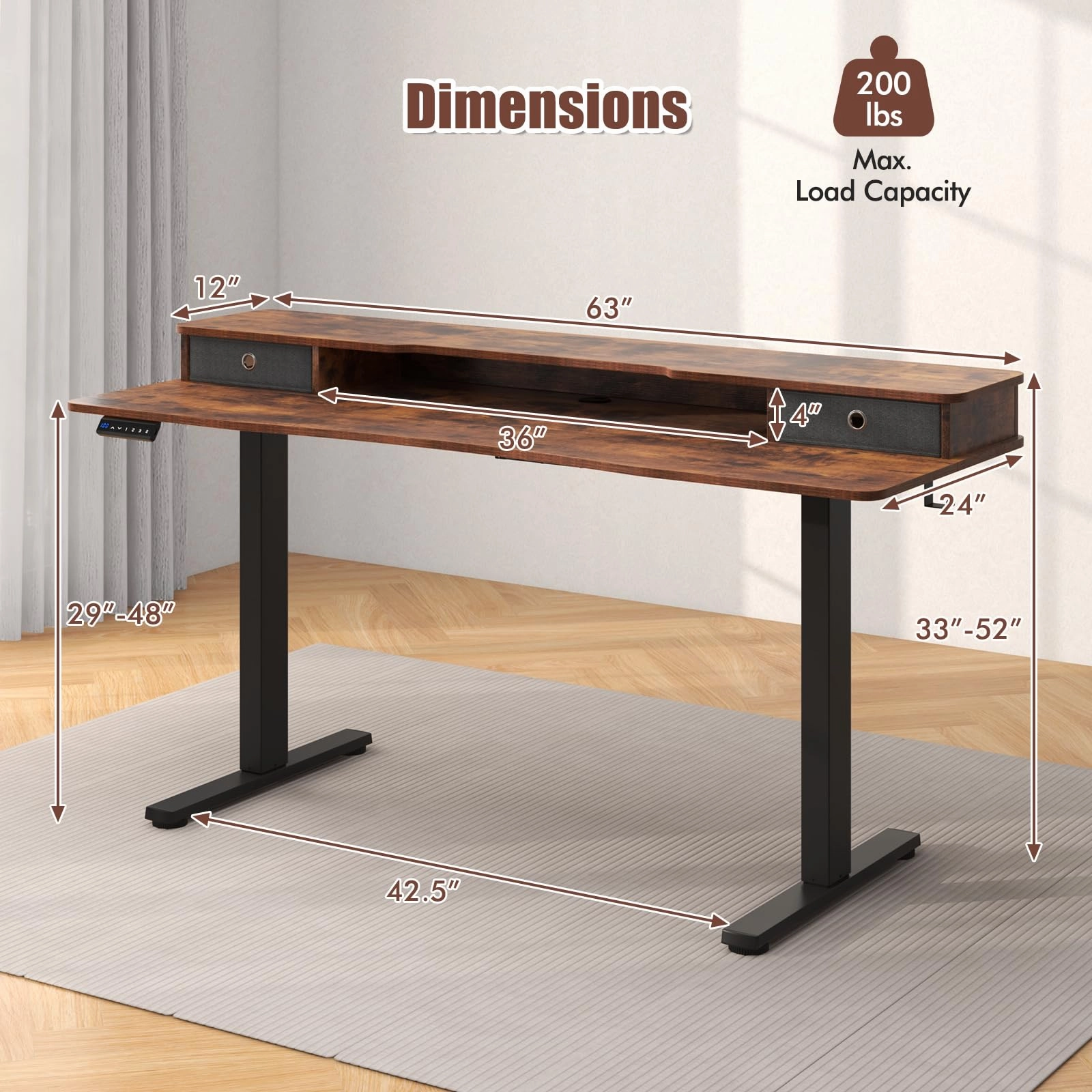 Giantex Electric Standing Desk with 2 Drawers, 63" x 24"