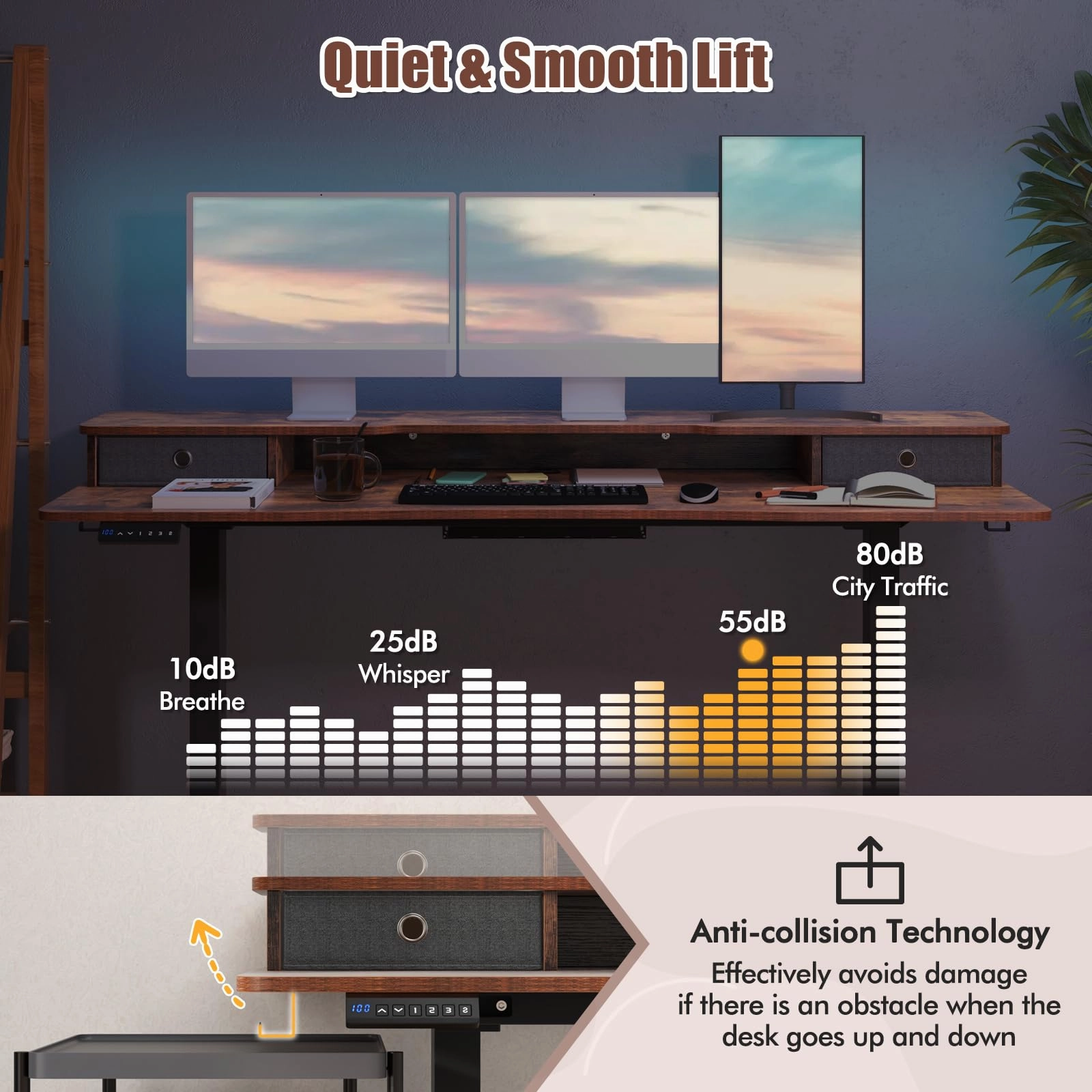 Giantex Electric Standing Desk with 2 Drawers, 63" x 24"