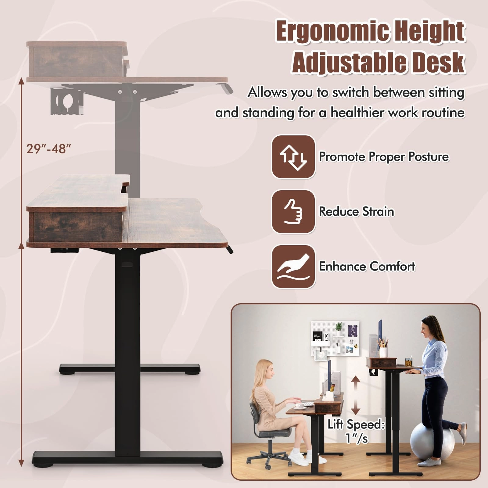 Giantex Electric Standing Desk with 2 Drawers, 63" x 24"