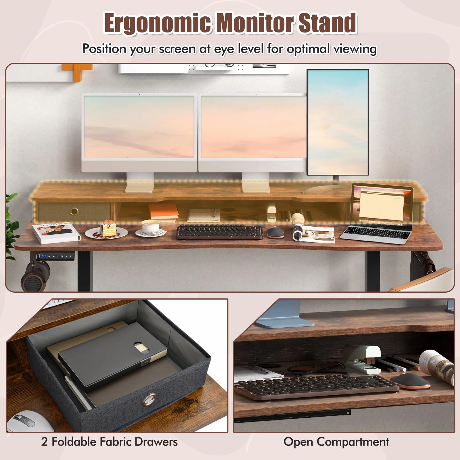 Giantex Electric Standing Desk with 2 Drawers, 63" x 24"