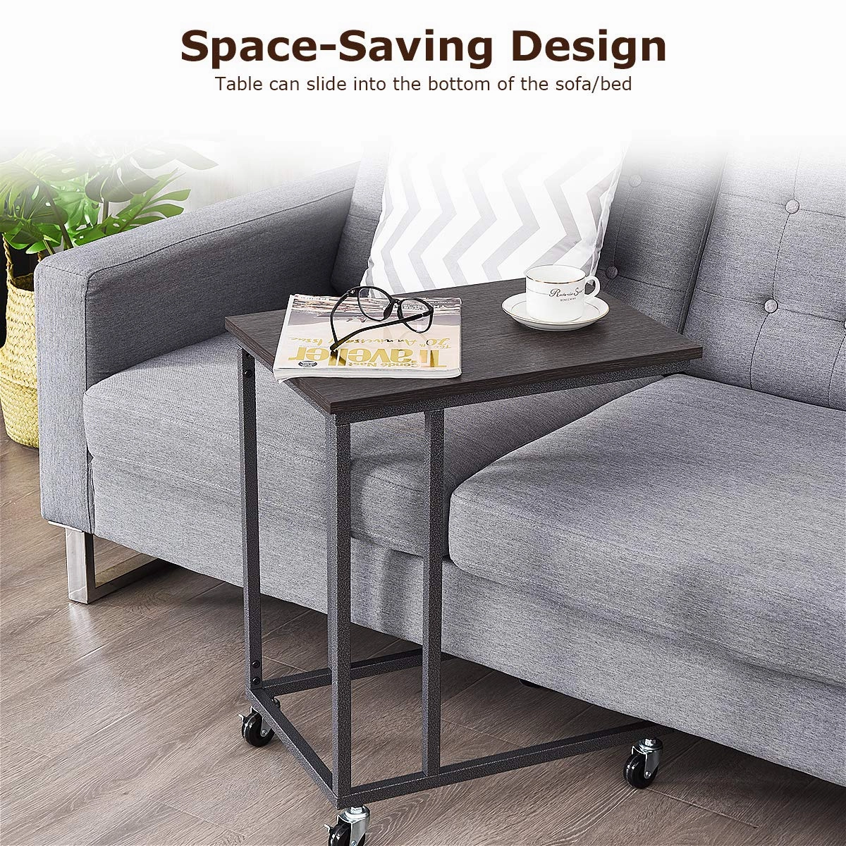 Giantex End Table Accent Sofa Side Table Wooden Rectangle Telephone Table with Rolling Casters