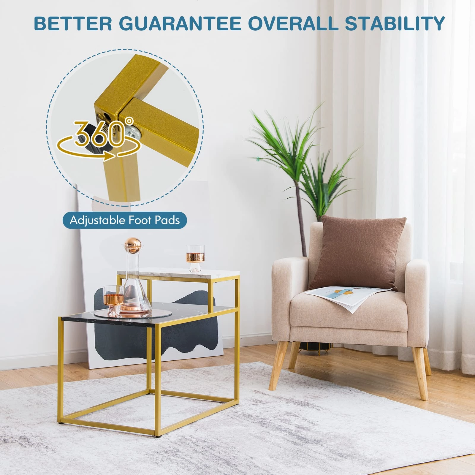 Giantex End Table, Nightstand w/Storage Shelf, 2-Tier Side Table w/Metal Frame