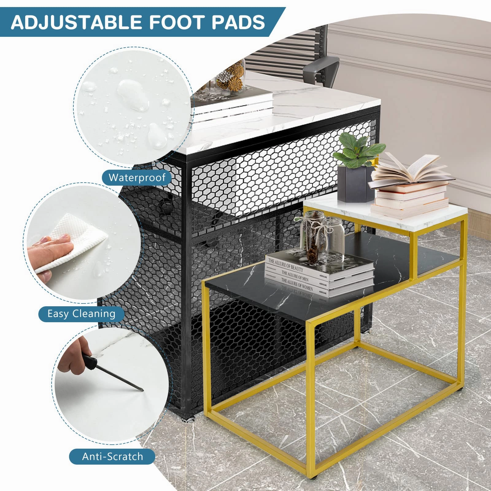 Giantex End Table, Nightstand w/Storage Shelf, 2-Tier Side Table w/Metal Frame