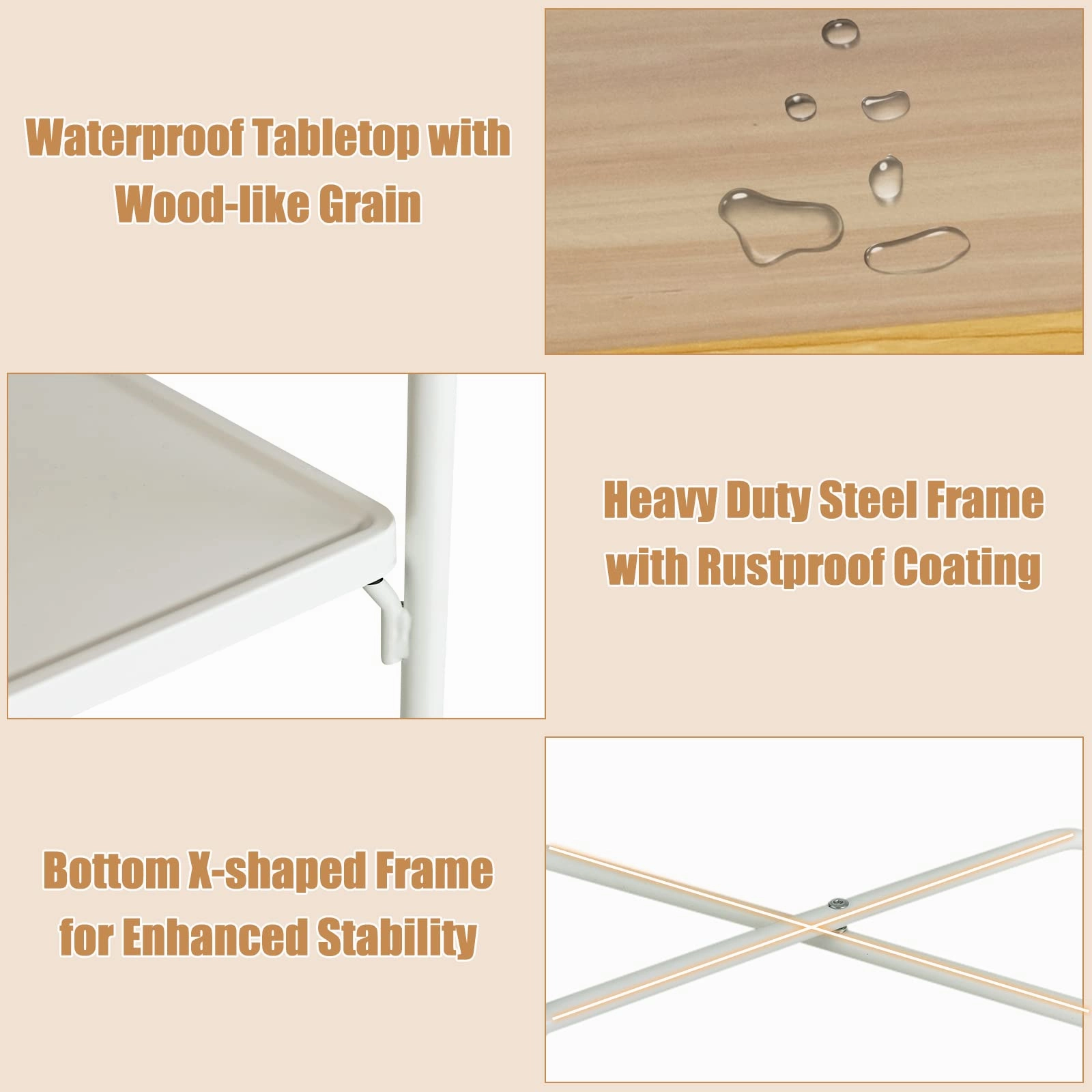 Giantex End Table on Wheels, 2-Tier Rolling Storage Cart, Easy Assembly Folding Metal Frame