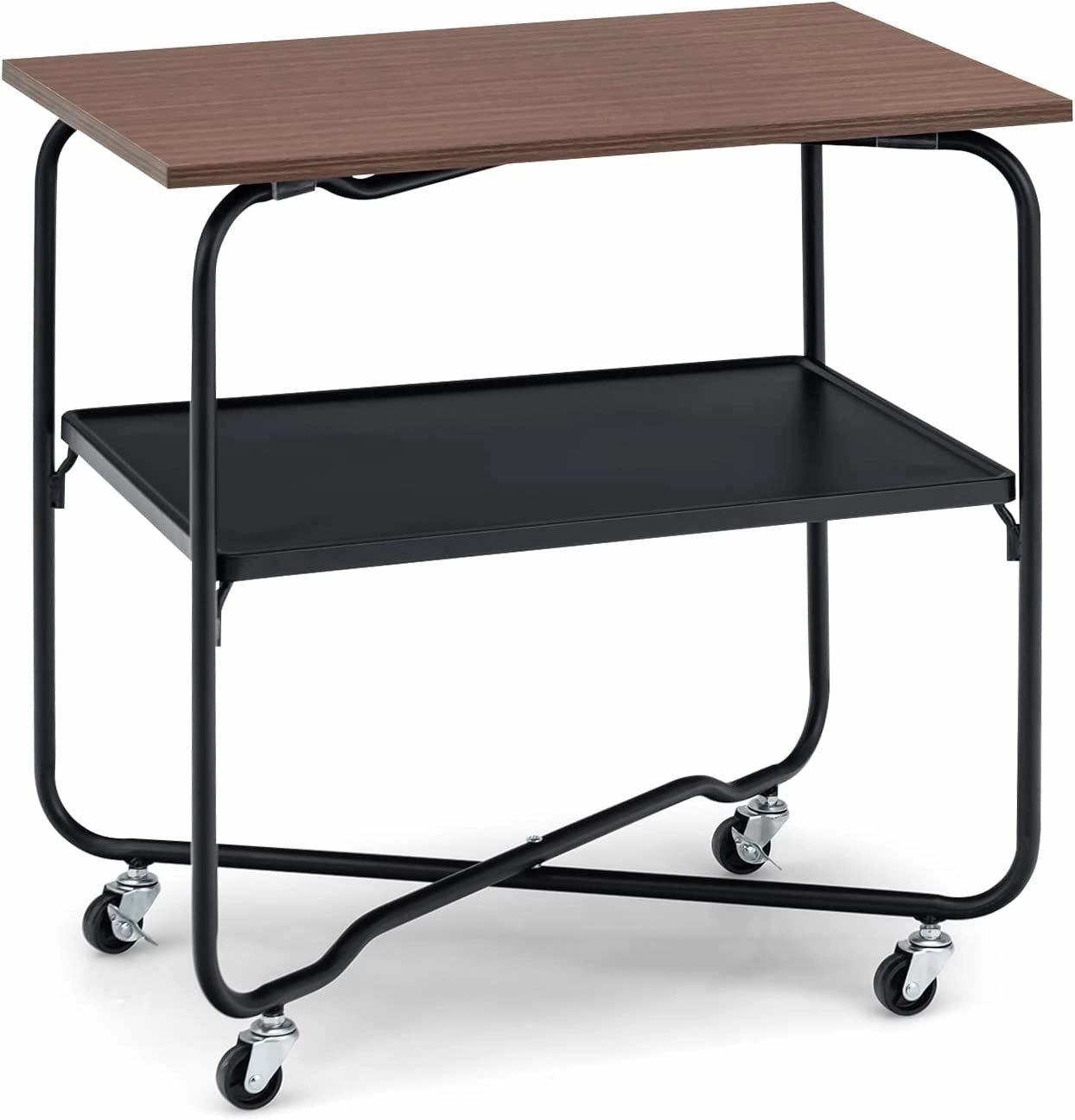 Giantex End Table on Wheels, 2-Tier Rolling Storage Cart, Easy Assembly Folding Metal Frame