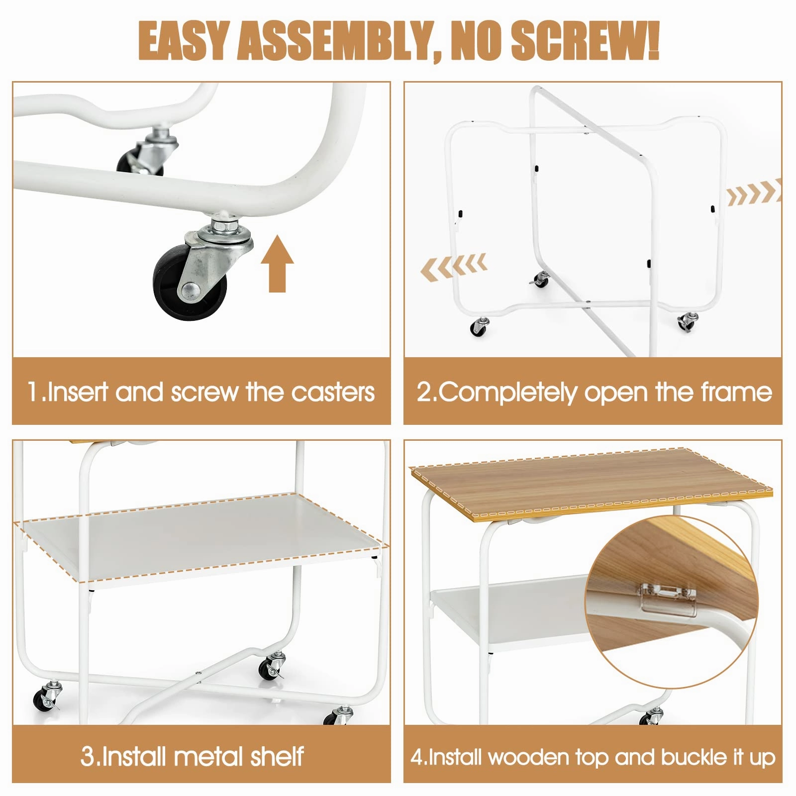 Giantex End Table on Wheels, 2-Tier Rolling Storage Cart, Easy Assembly Folding Metal Frame
