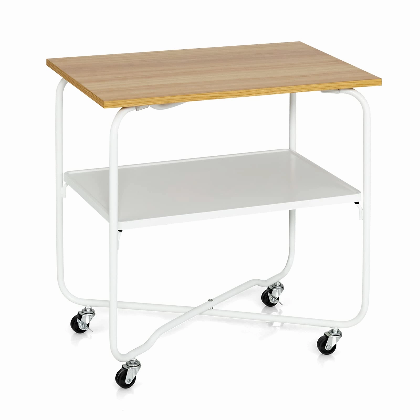 Giantex End Table on Wheels, 2-Tier Rolling Storage Cart, Easy Assembly Folding Metal Frame outdoor dining set, patio table