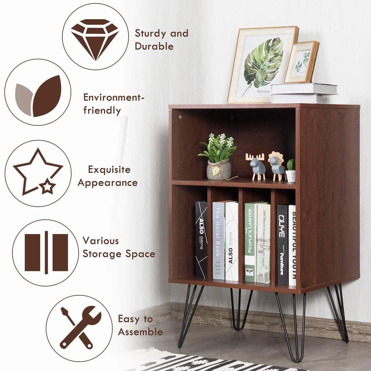 Giantex End Table Record Player Stand, Turntable Stand Record Storage Cabinet