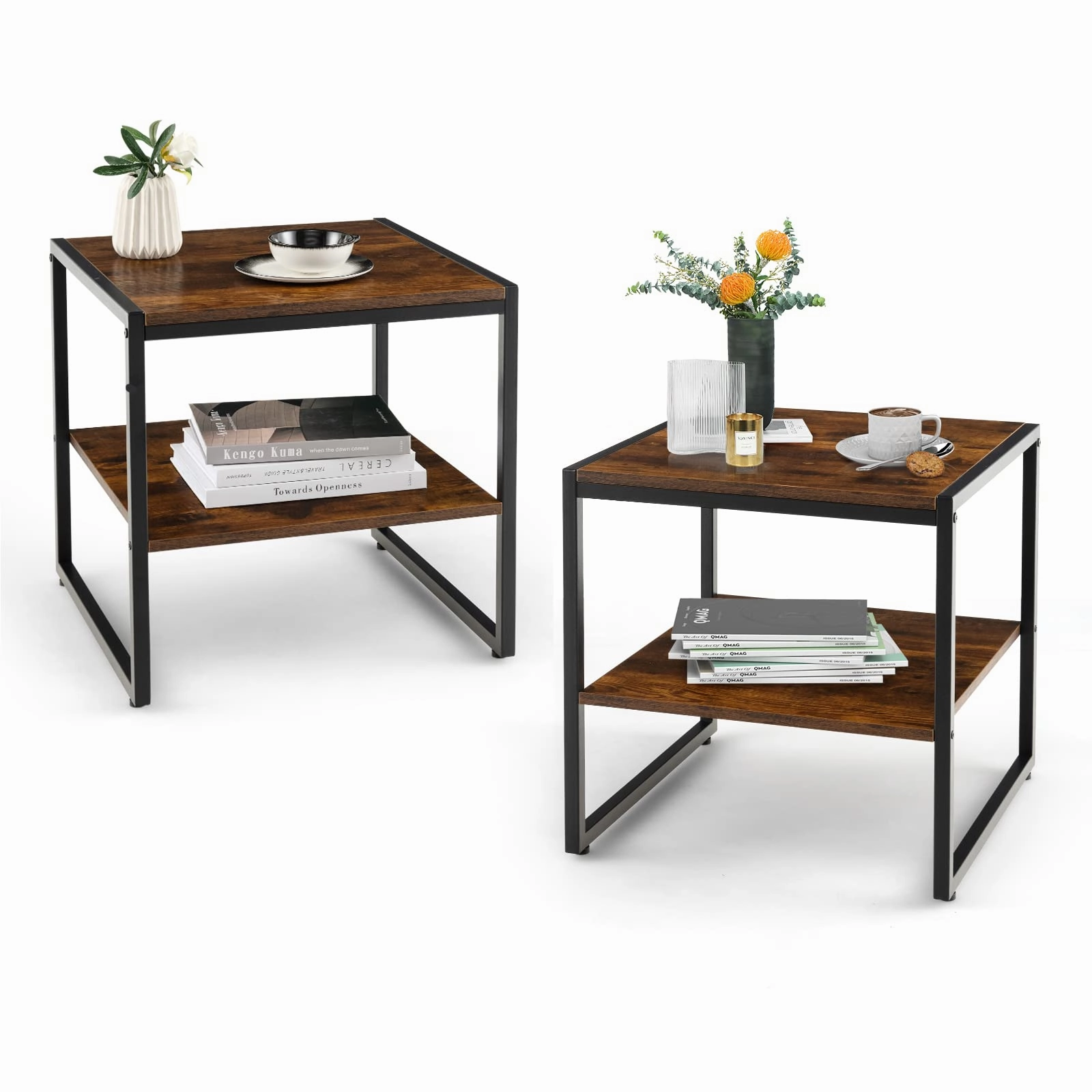 Giantex End Table Set of 2, Industrial 20" Side Table entry bench, mudroom storage