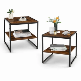 Giantex End Table Set of 2, Industrial 20" Side Table entry bench, mudroom storage