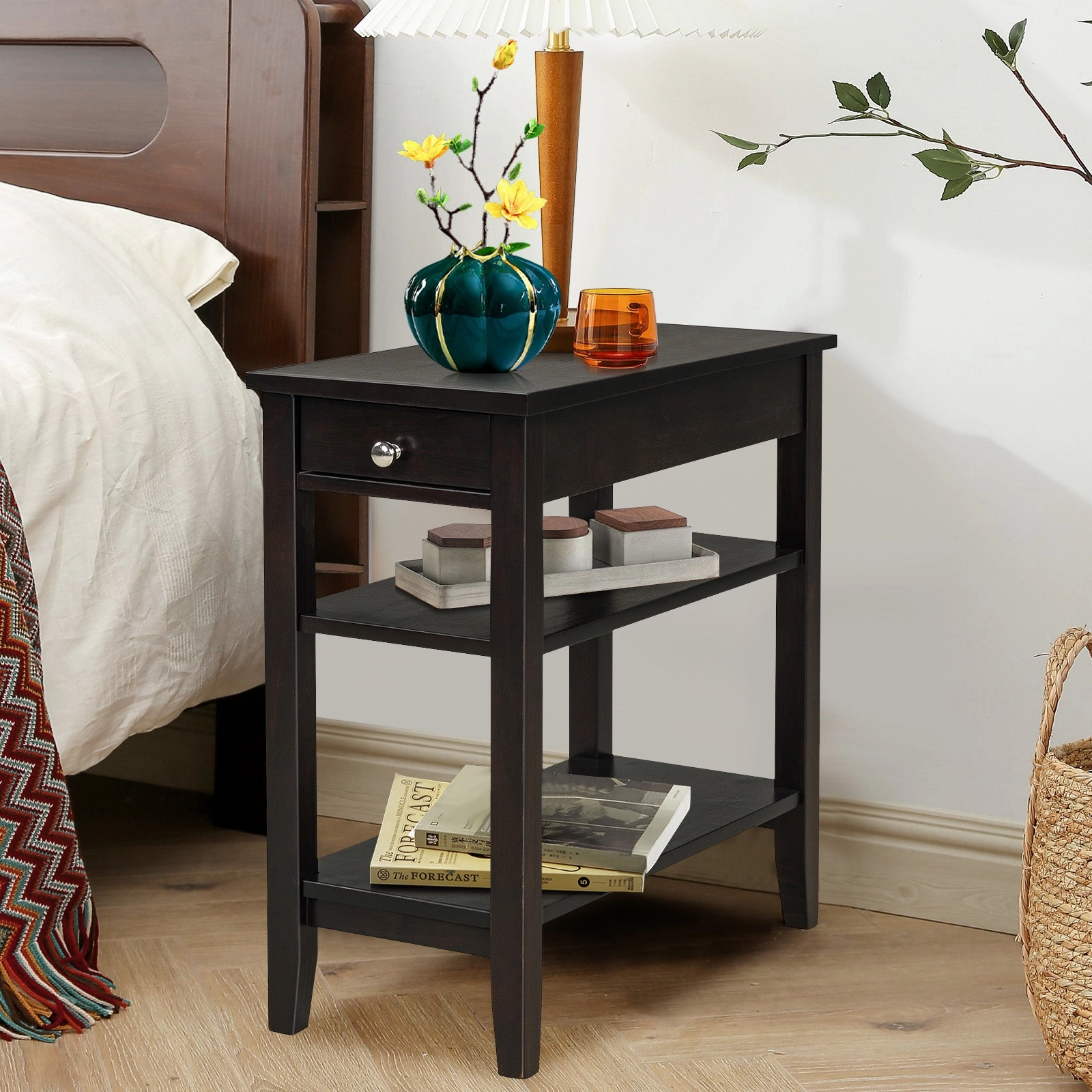 Giantex End Table Sofa Side Table with Drawer, 3-Tier Nightstand with Storage Shelves