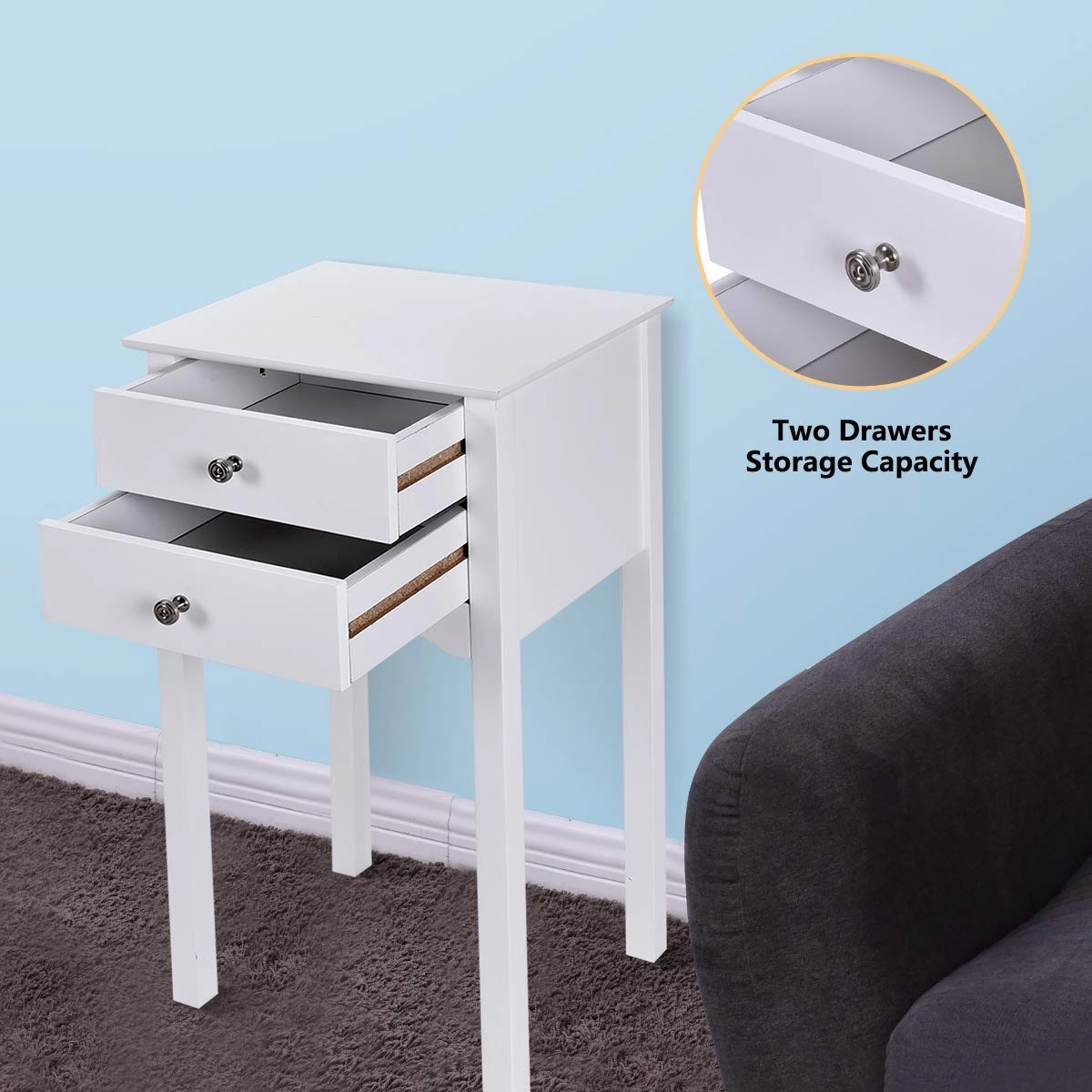 Giantex End Table w/ 2 Drawers Side Table Nightstand Multi-Purpose Accent Table Living Room Bedroom Home Furniture