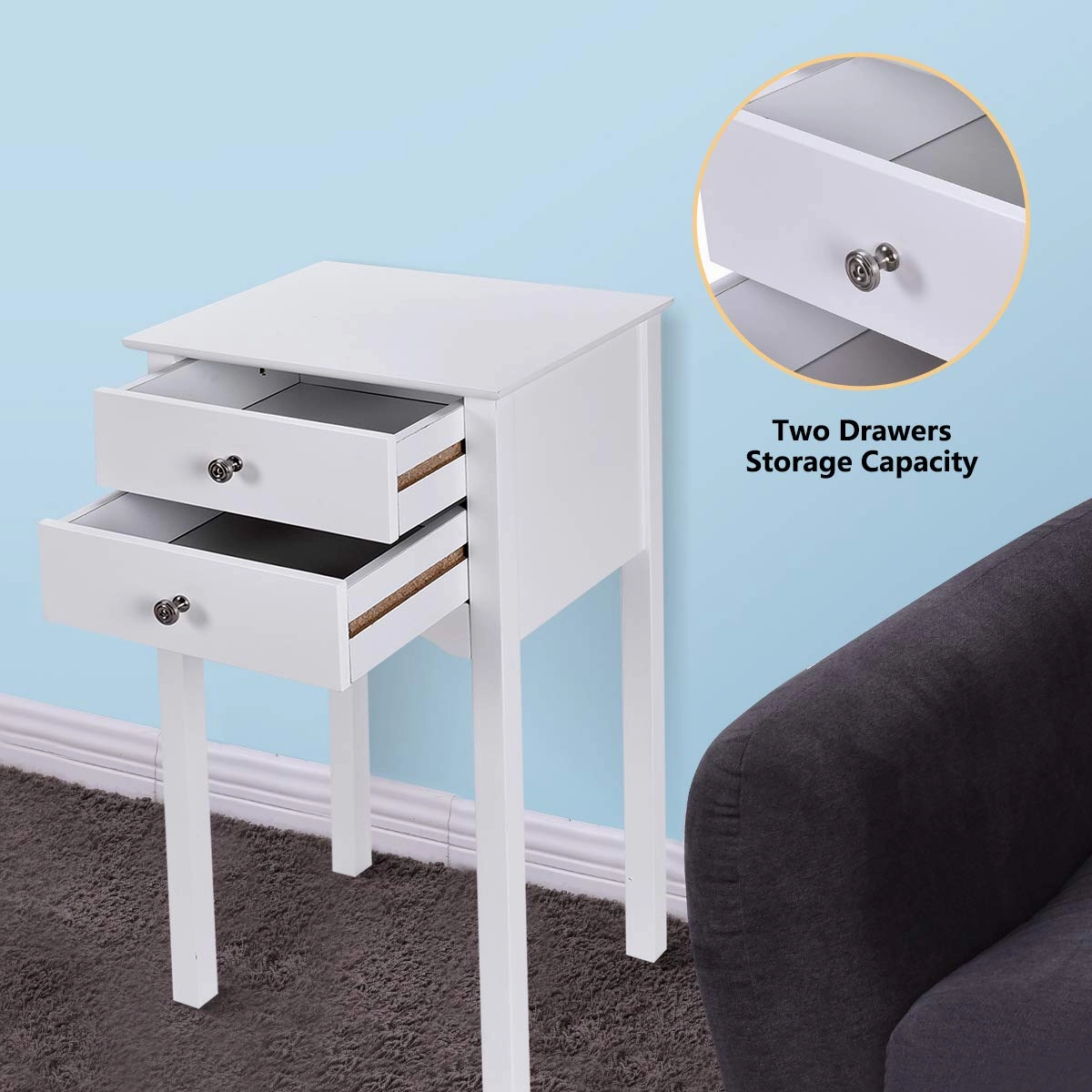 Giantex End Table w/ 2 Drawers Side Table Nightstand Multi-Purpose Accent Table Living Room Bedroom Home Furniture