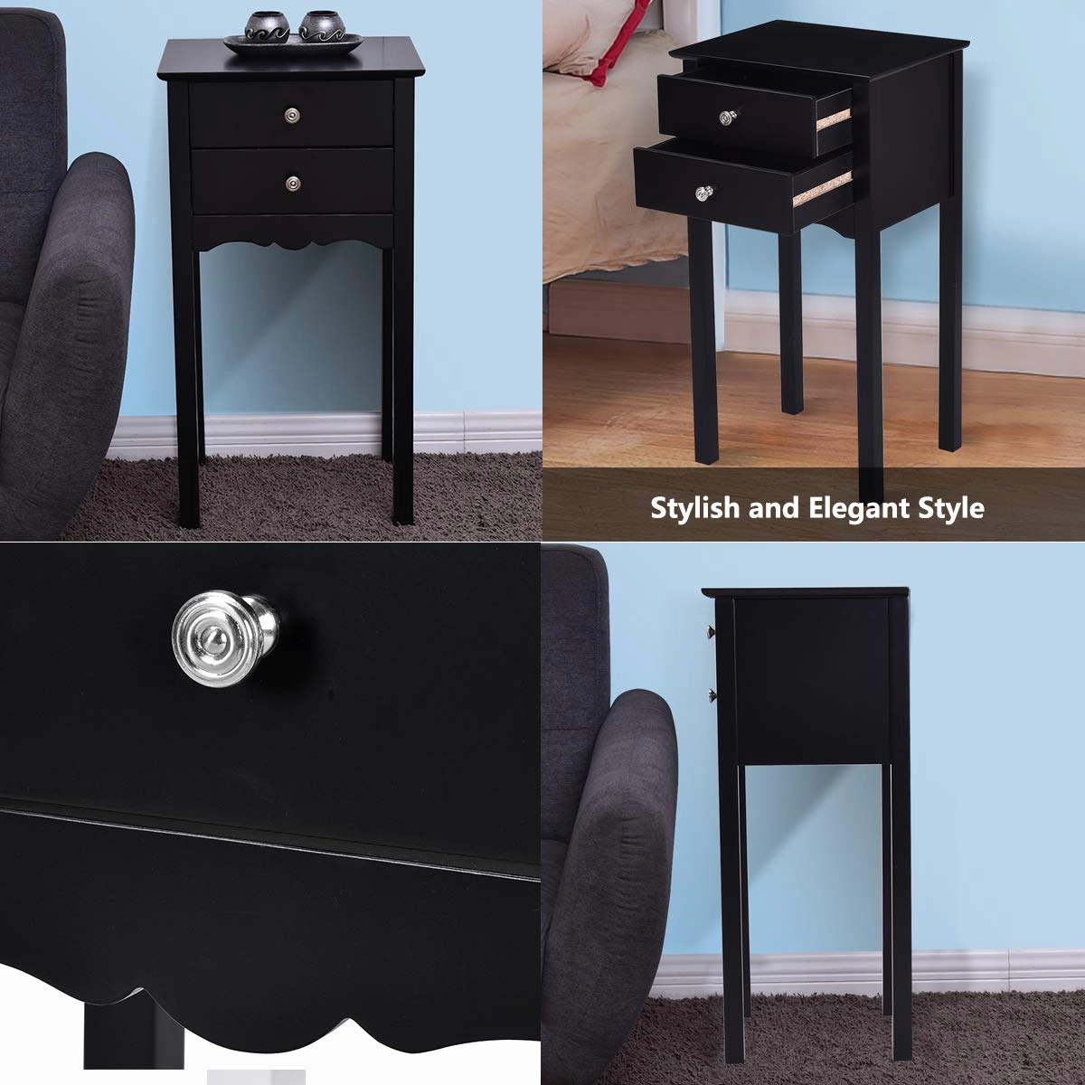 Giantex End Table w/ 2 Drawers Side Table Nightstand Multi-Purpose Accent Table Living Room Bedroom Home Furniture