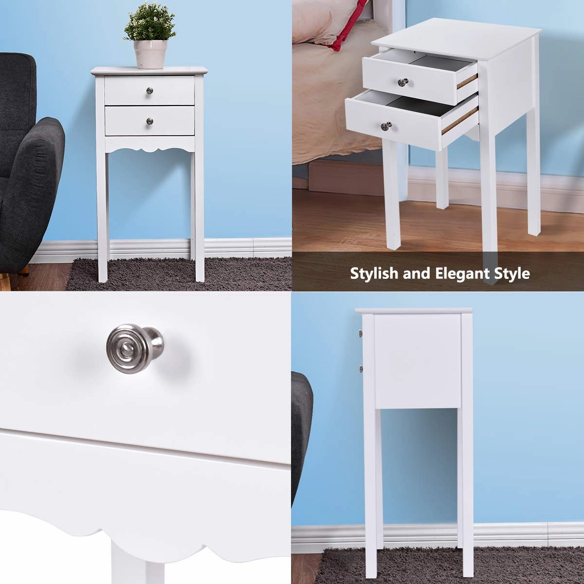 Giantex End Table w/ 2 Drawers Side Table Nightstand Multi-Purpose Accent Table Living Room Bedroom Home Furniture